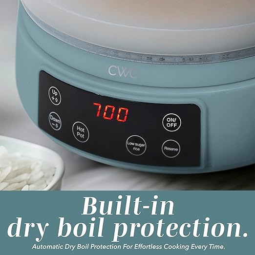 COOK WITH COLOR 3L Glass Mini Low Carb Rice Cooker – Holds 2 Cups Raw/Makes 6 Cups Cooked with Auto Lift Filter Basket Hotpot &amp Steamer for Rice Grains Digital Panel with Keep Warm Slate Blue