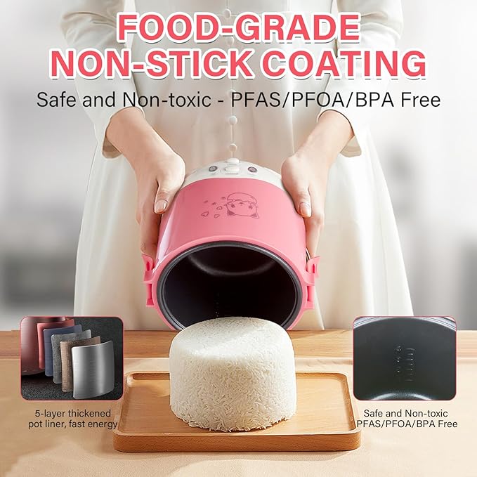 OSBA Small Rice Cooker12v Portable Travel Rice Cooker For Car Cooking Heating and Keeping Warm Function Can be Used As a Electric Lunch Box (Pink)