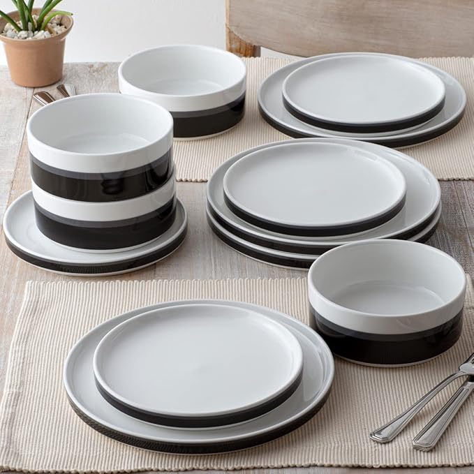 Noritake ColorStax Stripe Black 12-Piece Dinnerware Set Service for 4