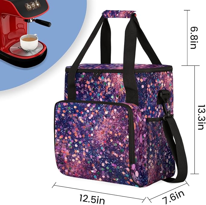 Glitter Coffee Maker Carrying Bag Navy Blue Portable Travel Storage Tote Bag Compatible with K-Mini or K-Mini Plus Single Serve Coffee Brewer Carrying Case with Multiple Pockets &amp Shoulder Strap
