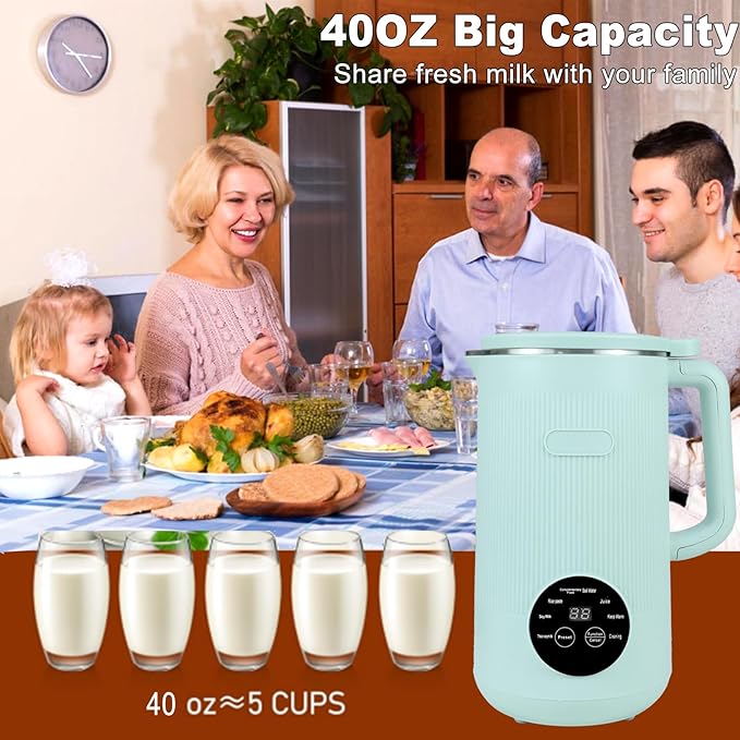 8-in-1 Automatic Soy Nut Milk Maker40oz Soy Milk Maker for Homemade AlmondOatSoy MilkRice PasteComplementary FoodJuiceMilk Maker Machine with Delay Start/Keep Warm/Self Clean/Boil Water