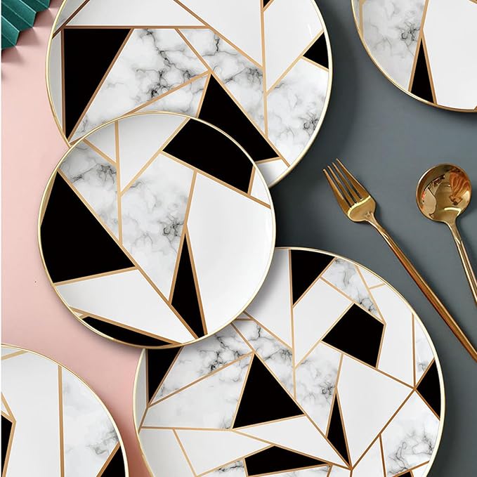 bone china dinnerware sets for 6 kitchen dishes set tableware set for dining include 6.5&amp8&amp10.5&amp12 inch plate Nordic geometry