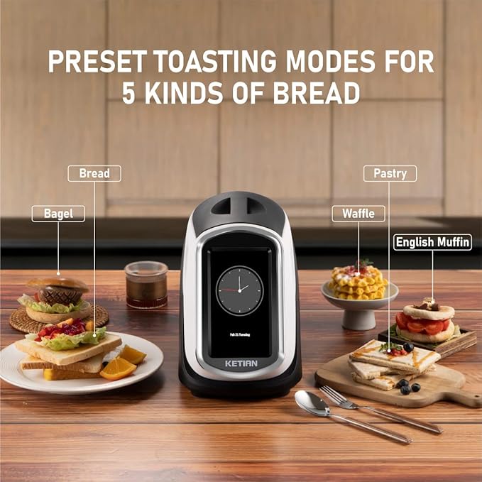 2 Slice Touchscreen Toaster2 Wide SlotsSmart Bread Toaster for Bagel English Muffins Toast Pastry Waffles Bread Customize Toasting TimeHave a Quick Look120V 1400W