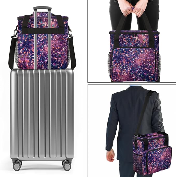 Glitter Coffee Maker Carrying Bag Navy Blue Portable Travel Storage Tote Bag Compatible with K-Mini or K-Mini Plus Single Serve Coffee Brewer Carrying Case with Multiple Pockets &amp Shoulder Strap