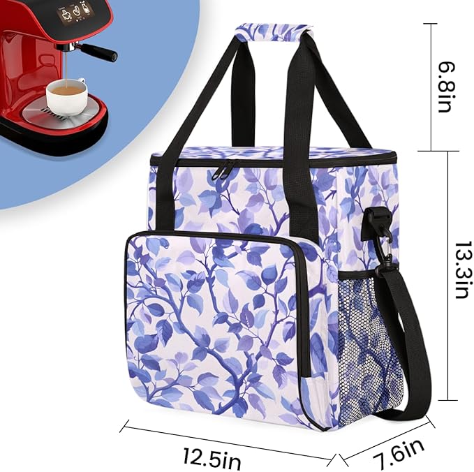 Pastel Flower Coffee Maker Carrying Bag Portable Travel Storage Tote Bag Compatible with K-Mini or K-Mini Plus Single Serve Coffee Brewer Carrying Case with Multiple Pockets &amp Shoulder Strap