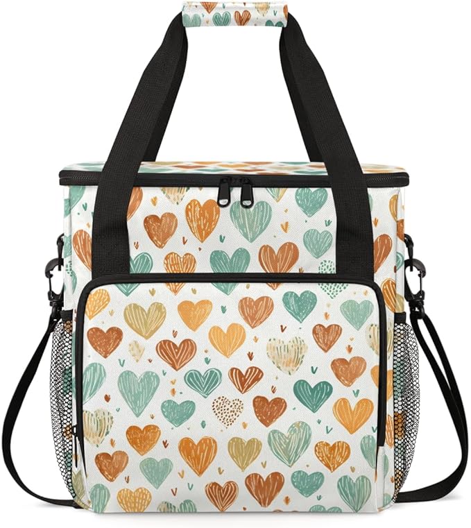 Retro heart Coffee Maker Carrying Bag Portable Travel Storage Tote Bag Compatible with K-Mini or K-Mini Plus Single Serve Coffee Brewer Carrying Case with Multiple Pockets &amp Shoulder Strap