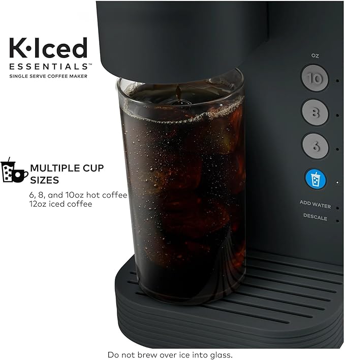 K-Iced Essentials Coffee Maker Single-Serve KCup Pod Brewer with Removable Reservoir and Auto-Off Energy Efficient Includes K Iced Tumbler Compact Black