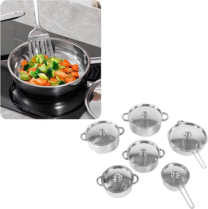 Diydeg 12 Piece Stainless Steel Cookware Set Dishwasher Safe Pots and Pans Set with Stay Cool Handles Kitchen Cookware Set with Frying Pan Saucepans Saute Pan &amp Stock Pot