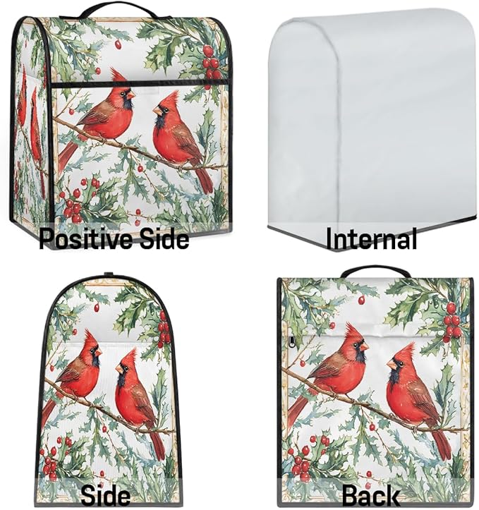 cfpolar Kitchen Aid Mixer Cover Compatible with 6-8 Quarts Christmas Cardinal Holly Stand Mixer Cover Kitchen Aid Mixers Accessories Appliance Organizer Bag Dust Covers with Zipper Pocket