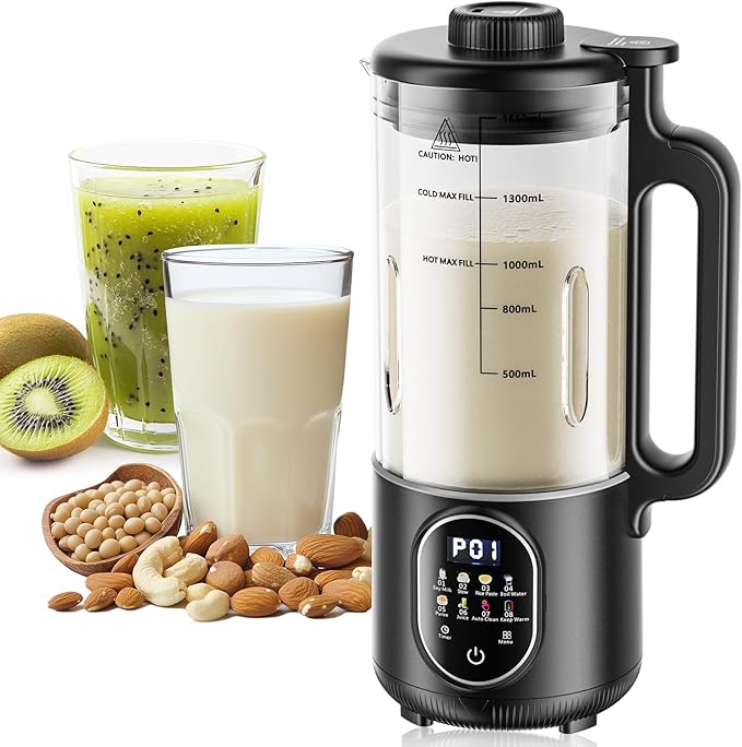 Upgraded 55oz Nut Milk Maker Machine &amp Blender 10-in-1 Homemade Soy Milk Maker with 20 Blades Plant-Based Almond Oat Milk Maker with Auto Clean Delay Start Boil Water Keep Warm 5-6 Cups Bla
