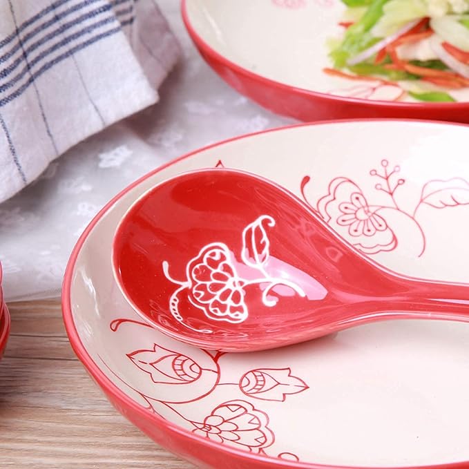 Dishes Dessert Plates 28-Piece Household Plates Set Dishes Set Ceramic Dinnerware Set Red Matte Porcelain Dinner Plate Sets