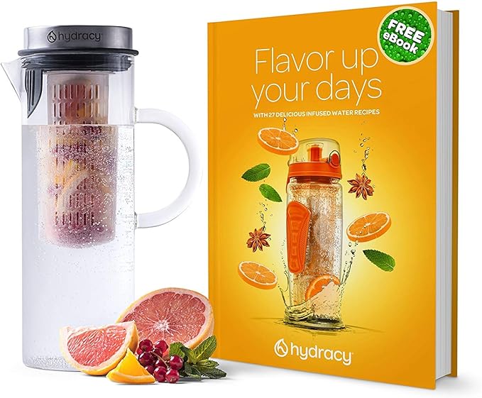 Cold Brew Coffee Maker - Large Glass Infusion Pitcher 1.6 Quarts 52oz - Iced Coffee &amp Iced Tea Pitcher with Stainless Steel Lid &amp Fruit Infusion Tube - Perfect for Home or Office