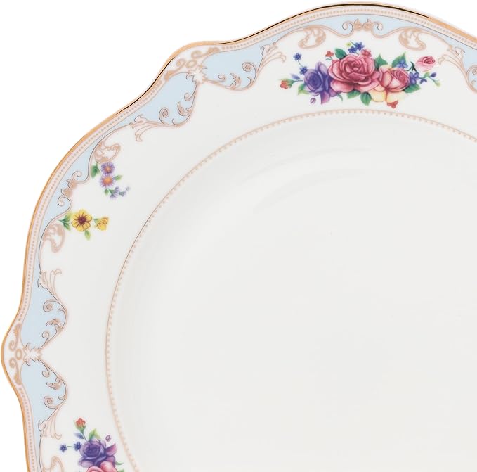 Joseph Sedgh Collection Romantic Bloom 20-Piece Bone China Dinnerware Set Service for 4 Floral with Blue and Gold Trim