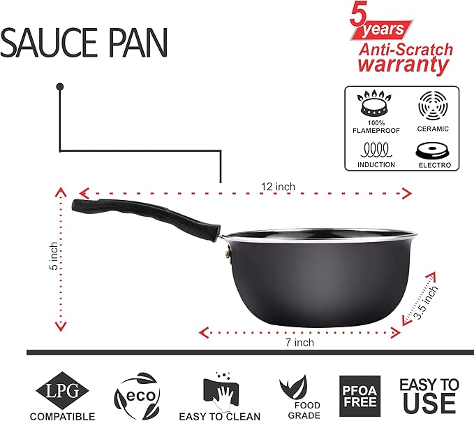 Kashvi Premium 6-Piece Non-Stick cookware Set for Daily Home Cooking Includes Fry pan Saucepan kadai with lid Small tadka tawa Kitchen Utensils.