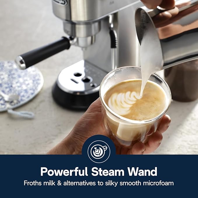 De’Longhi Dedica Arte Espresso Machine with My LatteArt Steam Wand (Milk Frother) 15-Bar Pump &amp 3-Level Temp Control - Compact Espresso Maker for Latte &amp Cappuccino - Italian Stainless Steel