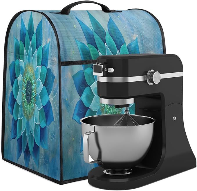 cfpolar Kitchen Aid Mixer Cover Compatible with 6-8 Quarts Turquoise Flowers Stand Mixer Cover Kitchen Aid Mixers Accessories Appliance Organizer Bag Dust Covers with Zipper Pocket