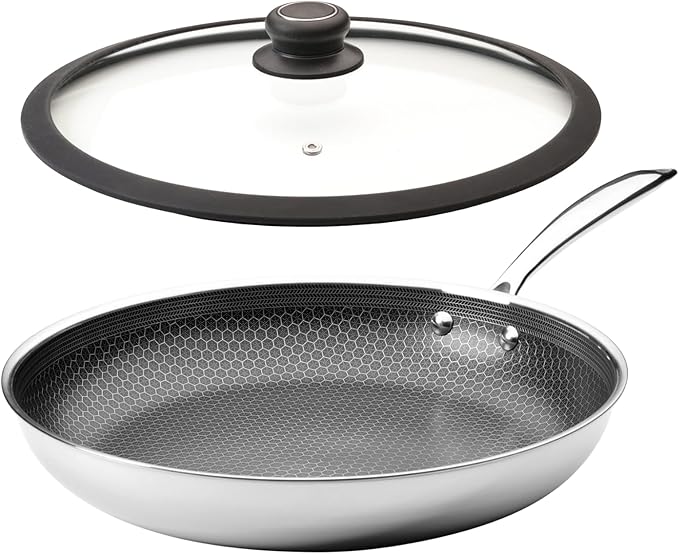 Black Cube Hybrid Cookware Set - 6 Piece Stainless Steel Non Stick Quick Release Fry Pan Set with Lids - 8 11 12.5 Pans - Oven &amp Dishwasher Safe - Induction Suitable