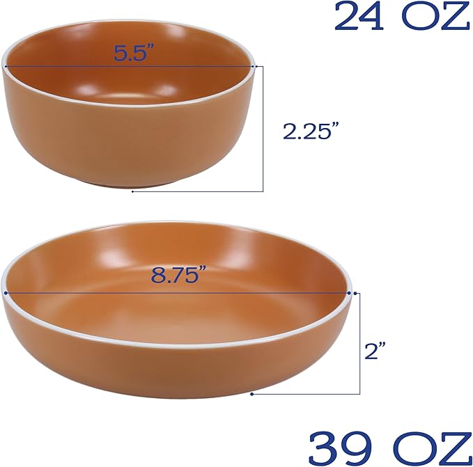 BIA Cordon Bleu Stoneware Tempo 16-Piece Dinnerware Set Double Bowl Terracotta
