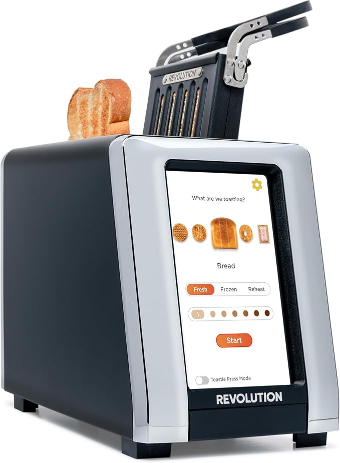 Revolution (Bundle) R180 Connect Touchscreen Smart Toaster + Toastie Press – Choose from 6 Bread Types 7 Browning Levels &amp Toastie Press Mode (Black 2-Slice)