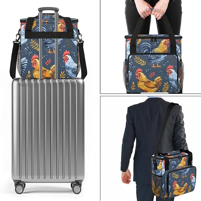 Chickens Coffee Maker Travel Bag for Keurig K-Mini/K-Mini Plus Insulated Waterproof Tote with Pockets for K-Cup Portable Single-Serve Brewer Case