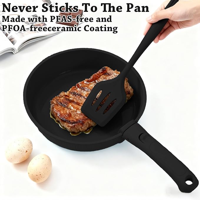 24 Pcs pots and pans setcookware set non stickpots and pans set Oven-safe and dishwasher-safePFAS/PFOA FreeInduction Dishwasher Oven Safe cookware set (Black)