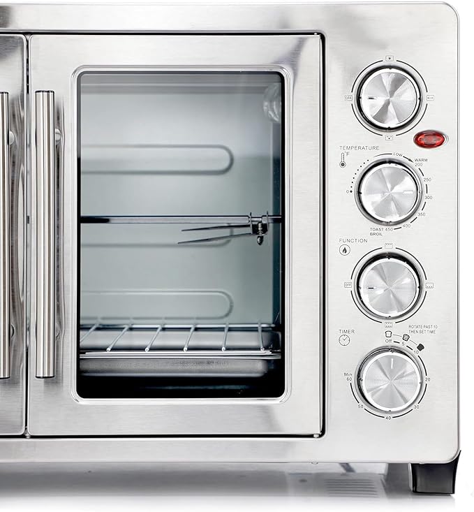 47.6 Quart French Door Countertop Convection Oven with Rotisserie Stainless Steel Toaster Oven with Timer Bake Tray and Accessories