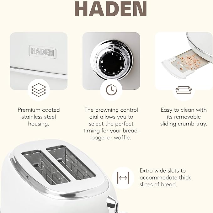 Haden 12 Cup Programmable Coffee Maker with Brew Strength Control and Heritage Stainless Steel Bread Toaster 2 Slice Wide Slot Ivory &amp Chrome