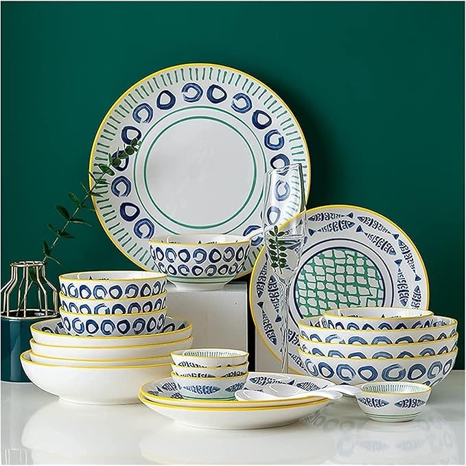 Dinnerware Sets Dish Set19 PcssCreativity Japanese-Style Porcelain Tableware Set with Plates and BowlsCeramic Dinner Set for Home Kitchen