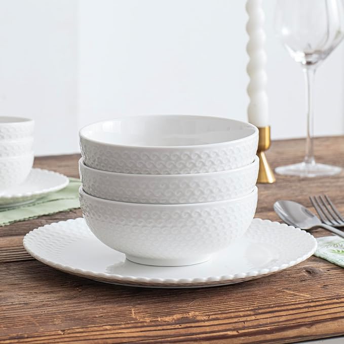 HOMBENE Dinnerware Set 24 Piece Plates and Bowls Porcelain Dinner Set for 6 Modern Dish Sofia Collection
