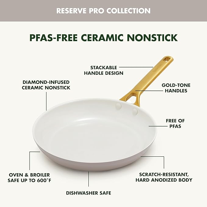 GreenPan Nonstick Reserve Pro 10 Piece Cookware Set NSF Certified Ceramic Hard Anodized PFAS-Free Pots &amp Pans Set with Lids Stainless Steel Handles Oven &amp Dishwasher Safe Oyster Gray