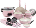 GreenLife 16-Piece Cookware Set 2 Cutting boards 6QT Healthy Ceramic Nonstick Slow Cooker PFAS &amp PFOA-Free Dishwasher Safe Programmable Versatile Cooking Soft Pink