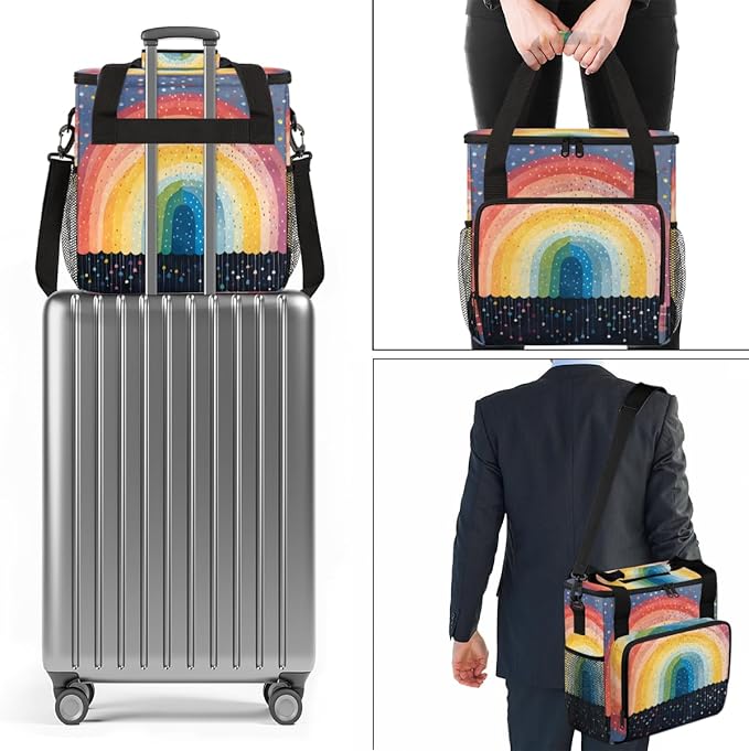 Rainbow Coffee Maker Carrying Bag Star Glitter Portable Travel Storage Tote Bag Compatible with K-Mini or K-Mini Plus Single Serve Coffee Brewer Carrying Case with Multiple Pockets &amp Shoulder St