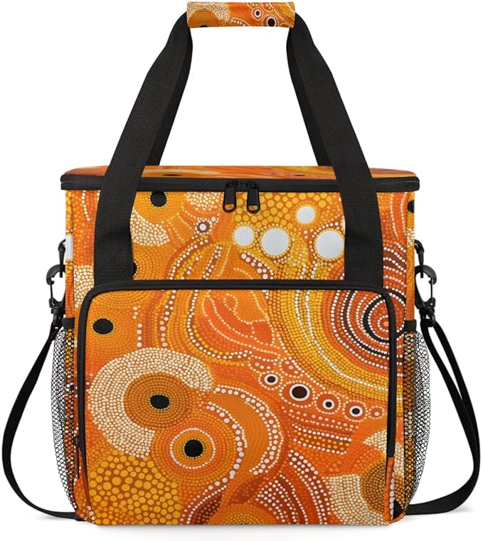 Retro Orange Pattern Coffee Maker Carrying Bag Portable Travel Storage Tote Bag Compatible with K-Mini or K-Mini Plus Single Serve Coffee Brewer Carrying Case with Multiple Pockets &amp Shoulder St