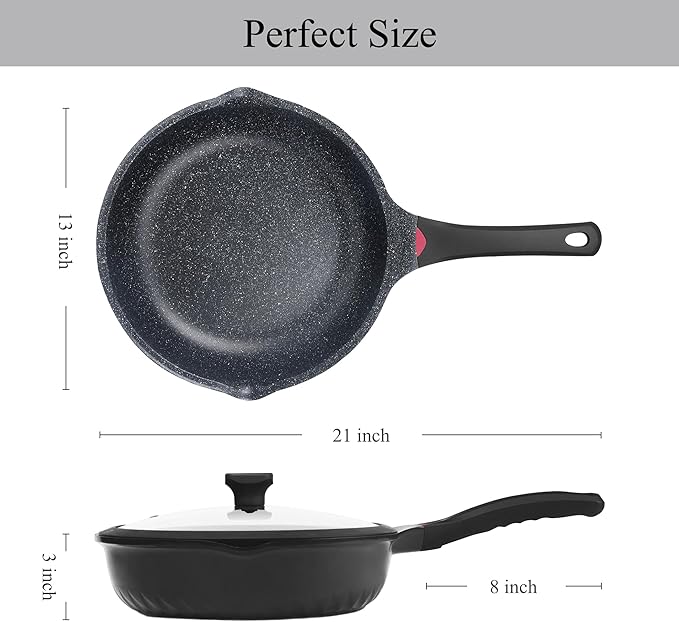 Vinchef Nonstick Skillet with Lid 12.5In Aluminum Deep Frying/Saute Pan with Lid and Heat Indicator Anti Scratch and Anti Stain Induction Compatible