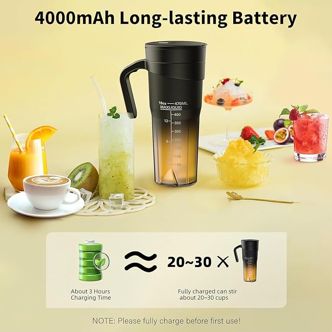 Portable Blender For Shakes 16oz Rechargeable With 6 Sharpness Multifunctional Cup Multifunctional Cup Handheld Juicer Office