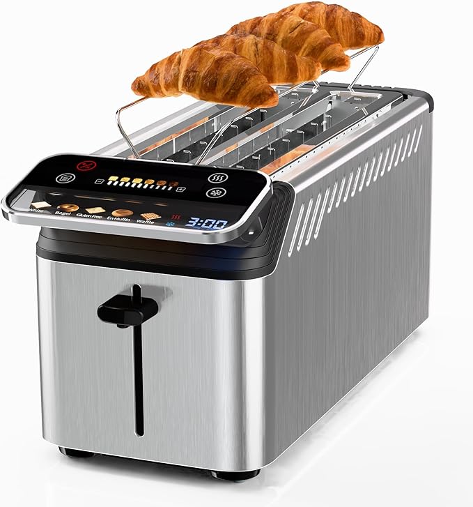 whall Toaster 2 Slice Touch Screen Toasters with Projection Display 1.5 Wide Slot 5 Bread Types &amp 11 Shade Settings Digital Timer Warming Rack Crumb Tray Reheat/Defrost Grey