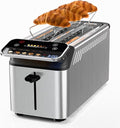 whall Toaster 2 Slice Touch Screen Toasters with Projection Display 1.5 Wide Slot 5 Bread Types &amp 11 Shade Settings Digital Timer Warming Rack Crumb Tray Reheat/Defrost Grey