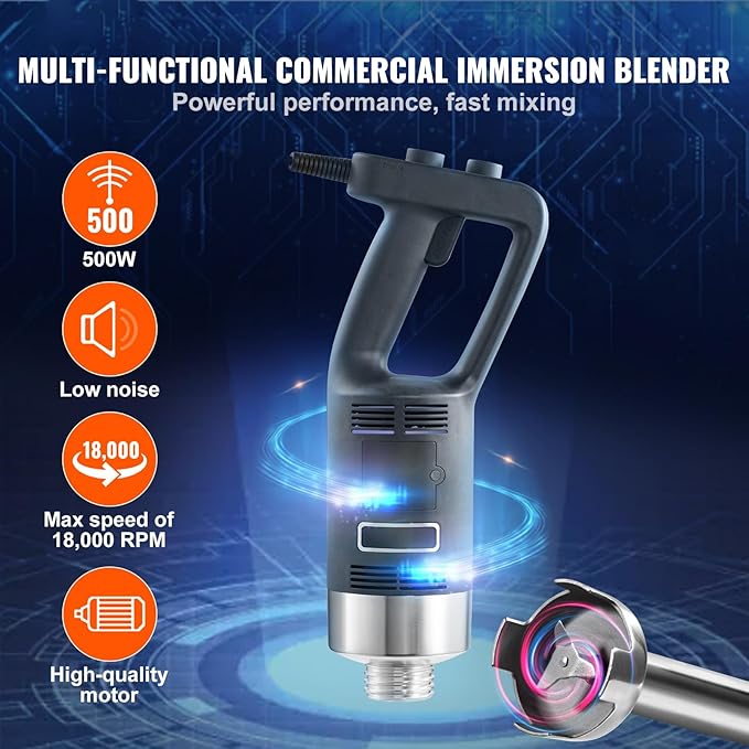 Happybuy 500W Commercial Immersion Blender Heavy Duty Hand Mixer with Variable Speed 304 Stainless Steel Blade Portable Kitchen Mixer for Soup Smoothie Puree Baby Food