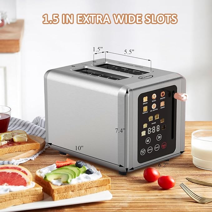 Touch screen Toaster 2 slice Cancel Defrost Functions Stainless Steel Digital Timer Toaster with Sound Function 6 Bread Types &amp 6 Shade Settings pink B
