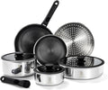 ROYDX New Model Hybrid Nonstick Cookware Set 19-Piece Stainless Steel Pots and Pans Set with Removable Handles Save SpaceDishwasher and Oven Safe Induction Ready Compatible with All Cooktops