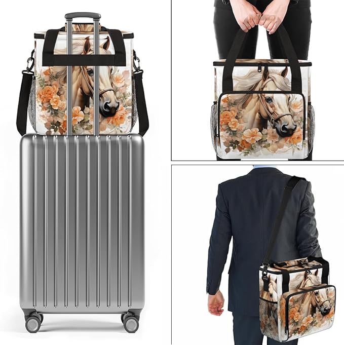 Flowers Horse Coffee Maker Carrying Bag Portable Travel Storage Tote Bag Compatible with K-Mini or K-Mini Plus Single Serve Coffee Brewer Carrying Case with Multiple Pockets &amp Shoulder Strap