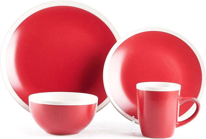 Rock Ridge Speckled Stoneware Dinnerware Set (16pc Set Ruby and Ivory)