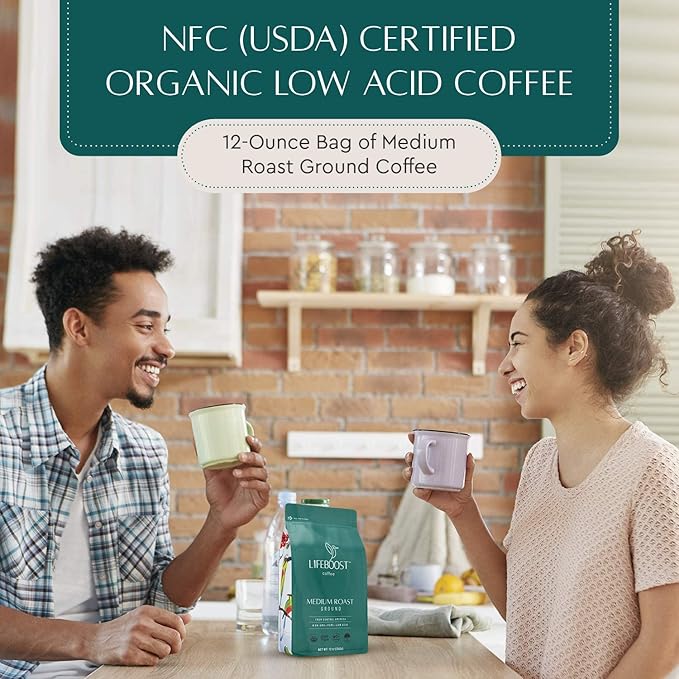 Lifeboost Coffee Ground Medium Roast Coffee - Low Acid Single Origin USDA Organic Coffee - Non-GMO Ground Coffee Third Party Tested For Mycotoxins &amp Pesticides - 12 Ounces