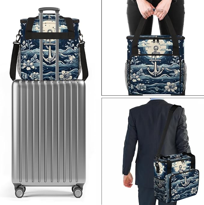 Ocean Sea Coffee Maker Carrying Bag Flowers Portable Travel Storage Tote Bag Compatible with K-Mini or K-Mini Plus Single Serve Coffee Brewer Carrying Case with Multiple Pockets &amp Shoulder Strap