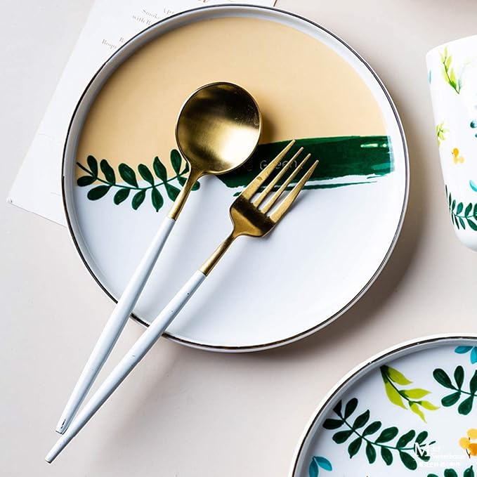 Dinner Plates Creative Kitchen Dinnerware Set 4-Piece Ceramic Dinner Plate Sets Plate Bowl Mug Service for 1 Personality Household Dishes Set Kitchen Dinnerware Dingzhebo2022