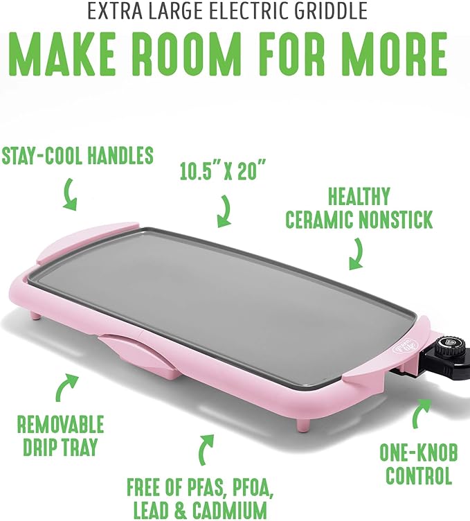 GreenLife 16-Piece Set 2 Cutting boards 20 Electric Griddle 1QT and 2QT Saucepan Pot Set with Lids Ceramic Nonstick PFAS-Free PFOA-Free Dishwasher Safe Soft Pink