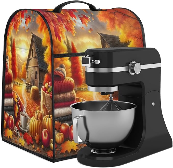 cfpolar Kitchen Aid Mixer Cover Compatible with 6-8 Quarts Fall Pumpkin Farm Coffee Stand Mixer Cover Kitchen Aid Mixers Accessories Appliance Organizer Bag Dust Covers with Zipper Pocket