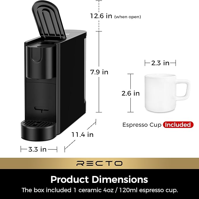 CHULUX RectoCafé Espresso Machine for Nespresso Original Capsule Pod 20 Bar Professional Italian Pump Coffee Machine Extra Mini Espresso Maker for Home &amp Office Black