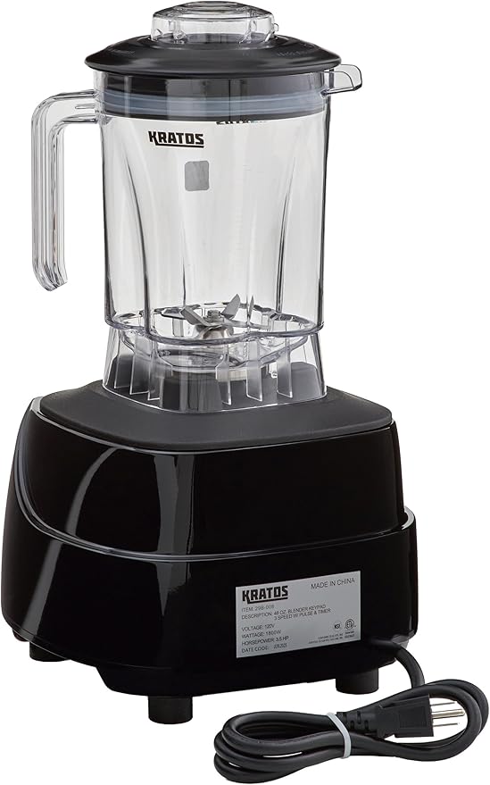 Kratos Commercial 3.5HP Blender Touchpad Controls with Timer Pulse Feature 48 oz. Jar 120V 1800W NEMA 5-15P Plug Black Countertop Professional Blender (29B-008)