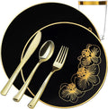 Nicole Fantini's Elegant Orchard Collection Party Dinner Sets: Economical Stylish Black &amp Gold Party Serving for 50 Person: 300 pices